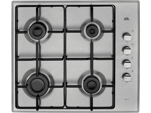 Ok - Gas Kookplaat - Zilver, Witgoed en Apparatuur, Kookplaten, Gas, Nieuw, 4 kookzones, Verzenden