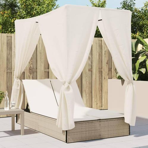 vidaXL Ligbed tweepersoons met dak en gordijn poly rattan, Tuin en Terras, Ligbedden, Nieuw, Verzenden