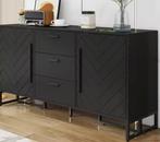 Zwart Dressoir met Visgraat – 2 Deuren & 3 Lades Modern, Huis en Inrichting, Verzenden, Nieuw