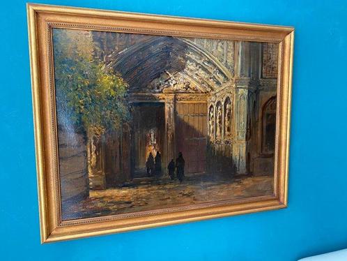 Hollandse School (XX) - Figuren in een kerkportaal, Antiek en Kunst, Kunst | Schilderijen | Klassiek