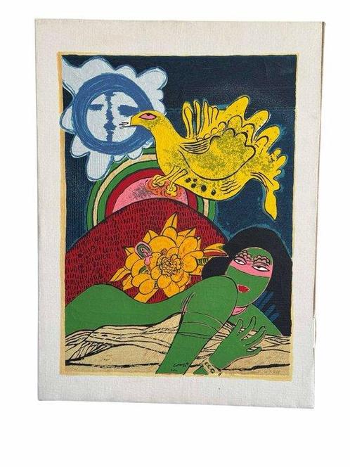 Corneille (1922-2010) - La femme, l’oiseau et le soleil, Antiek en Kunst, Antiek | Overige Antiek