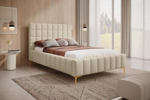 Tweepersoonsbed 140x200 beige stof gouden poten, Huis en Inrichting, Slaapkamer | Bedden, 140 cm, 200 cm, Tweepersoons, Nieuw