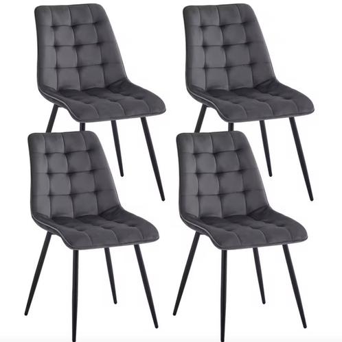 4 Eetkamerstoelen Set - Fluwelen Zitting en Ijzeren Poten, Huis en Inrichting, Stoelen, Vier, Nieuw, Stof, Verzenden
