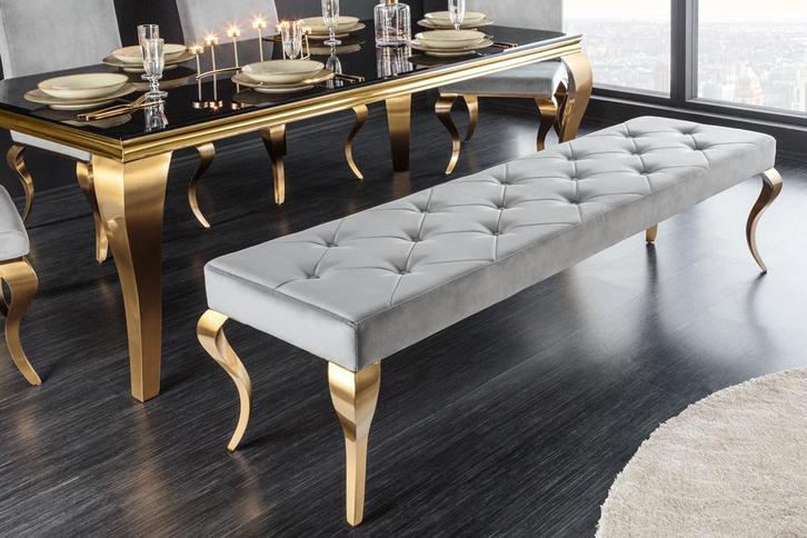 Design bank MODERN BAROK 175cm grijs fluweel goud roestvrij, Huis en Inrichting, Banken | Bankstellen, Ophalen of Verzenden