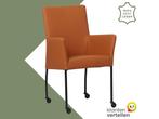 Leren eetkamerstoel Comfort met wieltjes en armleuning -, Huis en Inrichting, Stoelen, Bruin, Nieuw, Leer, Ophalen of Verzenden