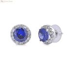 Zilveren paars blauwe Diana ronde oorstekers, Sieraden, Tassen en Uiterlijk, Oorbellen, Verzenden, Nieuw, Zilver