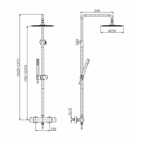 Wiesbaden 304 RVS douche-opbouwset + therm. Kraan, Doe-het-zelf en Verbouw, Sanitair, Ophalen of Verzenden