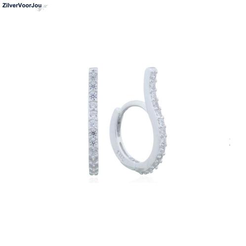 Zilveren wave zirkoon huggie hoops, Sieraden, Tassen en Uiterlijk, Oorbellen, Nieuw, Verzenden