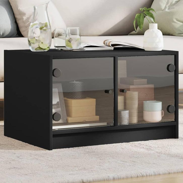 vidaXL Salontafel met glazen deuren 68x50x42 cm zwart, Huis en Inrichting, Tafels | Salontafels, 50 tot 100 cm, Nieuw, Overige houtsoorten