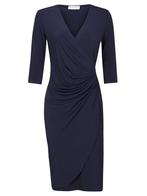 Jurk Geplooid Effen Navy mw, jurk casual navy|blauw, Verzenden, Nieuw