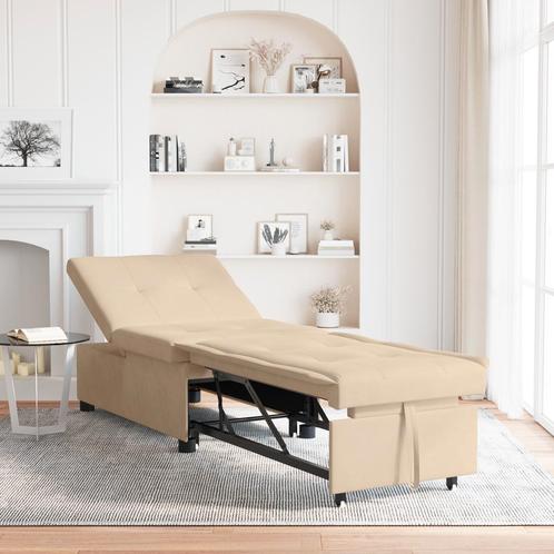 vidaXL 3-in-1 slaapbank in crème stof, Huis en Inrichting, Banken | Bankstellen, Nieuw, 150 tot 200 cm, Stof, Verzenden