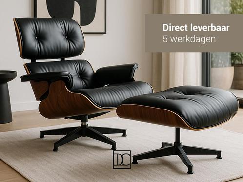 Lounge Chair en Ottoman XL Palissander of Walnoot zwart leer, Huis en Inrichting, Fauteuils, 50 tot 75 cm, Minder dan 75 cm, Nieuw