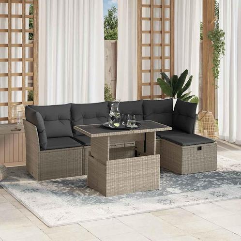 vidaXL 6-delige Loungeset met kussens poly rattan lichtgrijs, Tuin en Terras, Tuinsets en Loungesets, Loungeset, Nieuw, Rotan