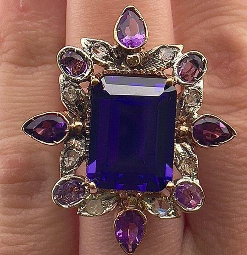 Zonder Minimumprijs - Ring - 9 kt. Roségoud, Zilver Amethist, Sieraden, Tassen en Uiterlijk, Ringen
