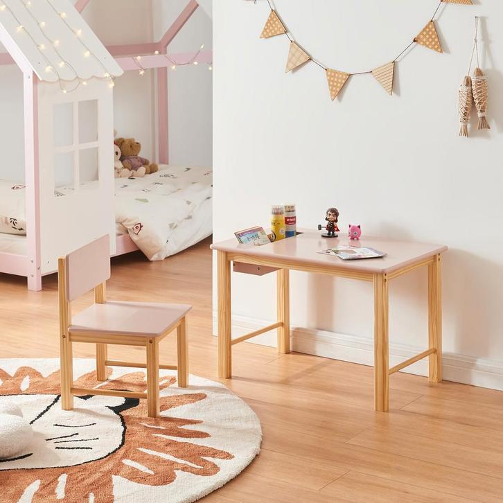 Kindertafel met kinderstoel Skjåk naturel en roze [en.casa], Kinderen en Baby's, Kinderkamer | Tafels en Stoelen, Verzenden