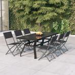 vidaXL 7-delige Tuinset grijs en zwart, Verzenden, 6 zitplaatsen, Nieuw, Rvs
