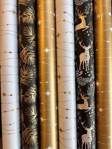 Inpakpapier Kerst Goud 6 Luxe  dubbelzijdige Rollen - beschikbaar voor biedingen