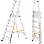 Ladder - Huishoudtrap - 5 treden - aluminium - 52x106x170 cm, Doe-het-zelf en Verbouw, Ladders en Trappen, Ophalen of Verzenden