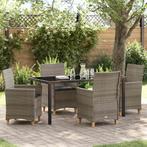 vidaXL 5-Persoons Tuin Eetset met Kussens Grijs Poly Riet, Tuin en Terras, Verzenden, Nieuw, Rotan