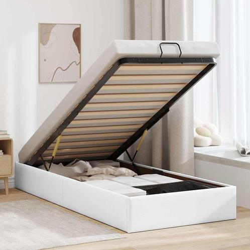 vidaXL Bedframe zonder matras 100x200 cm kunstleer wit, Huis en Inrichting, Slaapkamer | Bedden, 100 cm, 200 cm, Wit, Eenpersoons