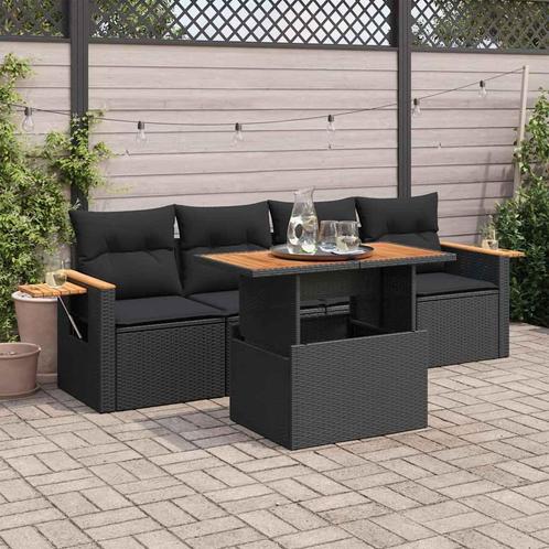 vidaXL 5-delige Loungeset met kussens poly rattan acacia, Tuin en Terras, Tuinsets en Loungesets, Loungeset, Nieuw, Rotan, Verzenden