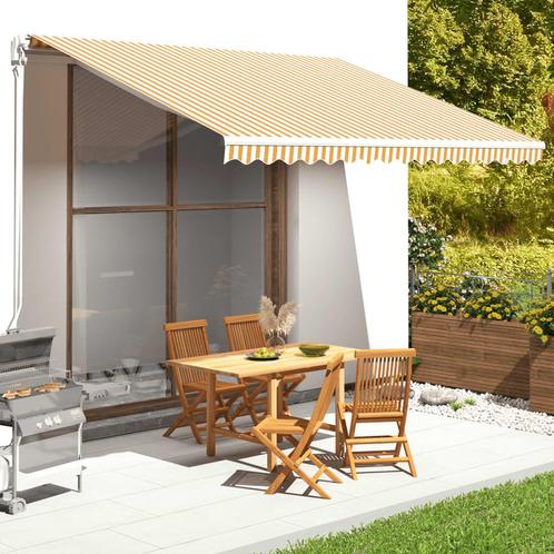 vidaXL Vervangingsdoek voor luifel 4x3,5 m geel en wit, Tuin en Terras, Zonneschermen, Nieuw, Verzenden