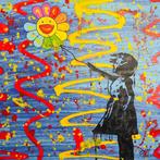 Joaquim Falco (1958) - Banksy girl with Murakami flower, Antiek en Kunst