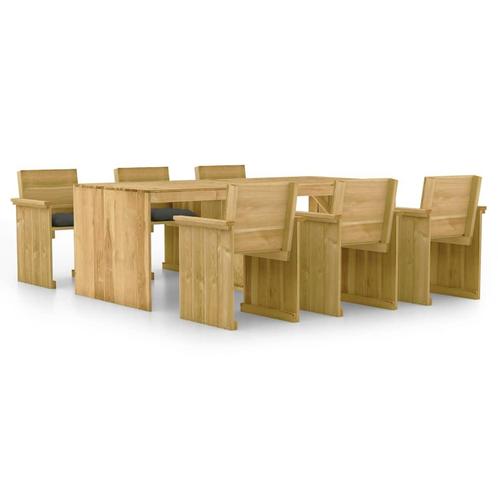 vidaXL 7-delige Tuinset met kussens geïmpregneerd grenenhout, Tuin en Terras, Tuinsets en Loungesets, Tuinset, Nieuw, 6 zitplaatsen