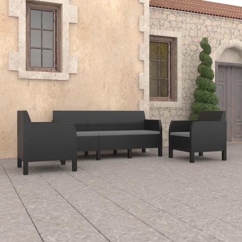 vidaXL 3-delige Loungeset met kussens PP rattan, Tuin en Terras, Tuinsets en Loungesets, Loungeset, Nieuw, Verzenden
