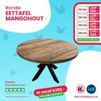Ronde eettafel massief mangohout 110 t/m 140cm v.a. €289,-!!, Huis en Inrichting, Nieuw, Rond, Overige houtsoorten, Ronde eettafel mangohout