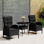 vidaXL 3-delige Tuinset poly rattan zwart, 2 zitplaatsen, Nieuw, Tuinset, Verzenden