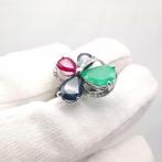 Ring - 18 karaat Witgoud - 10.04ct. tw. Gemengde edelstenen, Nieuw