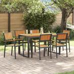 vidaXL Tuin Eetset 7 pcs Zwart en bruin 140 x 80 x 75 cm, Tuin en Terras, Tuintafels, Verzenden, Nieuw