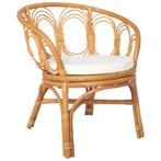 vidaXL Eetkamerstoel met kussen natuurlijk rattan en linnen, Huis en Inrichting, Verzenden, Nieuw, Bruin