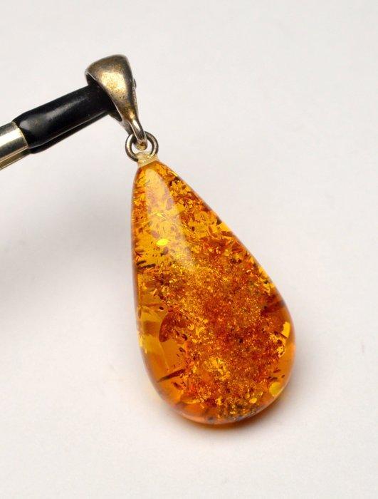 Barnsteen - 925 zilver - oranje Baltisch amber - peervormige, Verzamelen, Mineralen en Fossielen