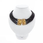 Antieke kralencollier met gouden sierslot (Ketting), Sieraden, Tassen en Uiterlijk, Kettingen, Gebruikt, Overige kleuren, Ophalen of Verzenden