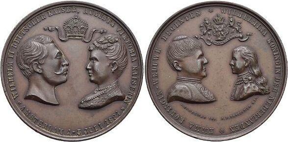Bronze-medaille 1891 Brandenburg-Preussen Pruisen Wilhelm..., Postzegels en Munten, Penningen en Medailles, Verzenden