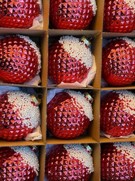 Esse Italia: rode kerstbal van glas met kraaltjes, circa 8cm, Diversen, Kerst