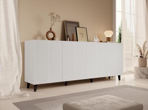 Meubella | Dressoir wit 200x40x82 cm goudkleurige pootjes, Huis en Inrichting, Kasten | Dressoirs, 25 tot 50 cm, Nieuw, 200 cm of meer