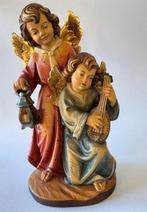 sculptuur, Val Gardena Angels with Lute and Lantern - 30 cm, Antiek en Kunst