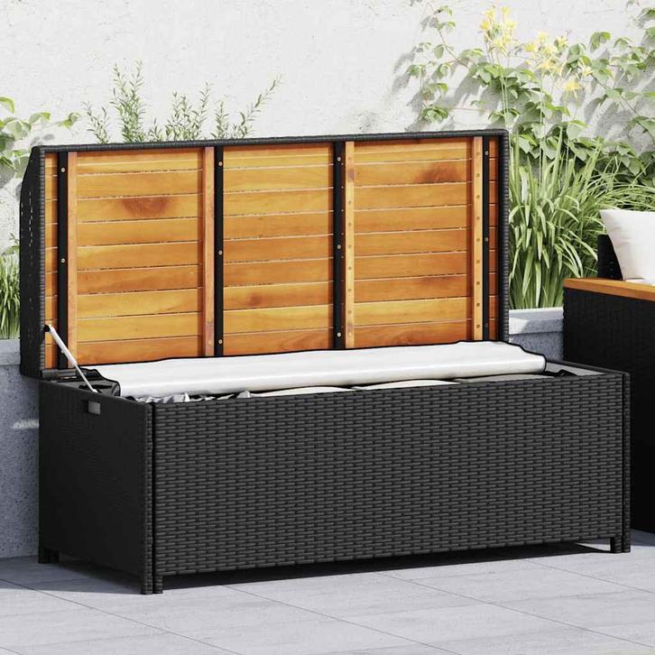 vidaXL Tuinopbergbank 120 cm poly rattan zwart, Tuin en Terras, Tuinbanken, Nieuw, Rotan, Verzenden