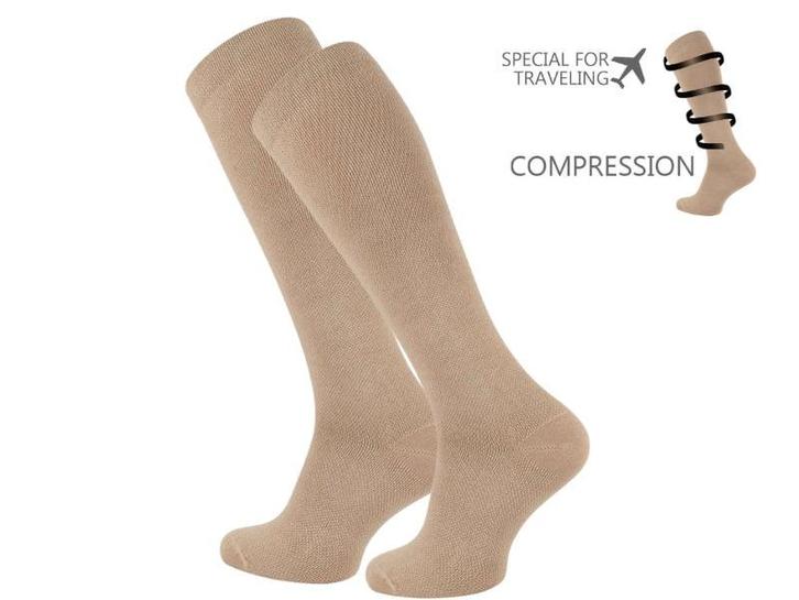 Compressie kniekous - Reiskniekous - Unisex - Beige, Kleding | Heren, Sokken en Kousen, Verzenden