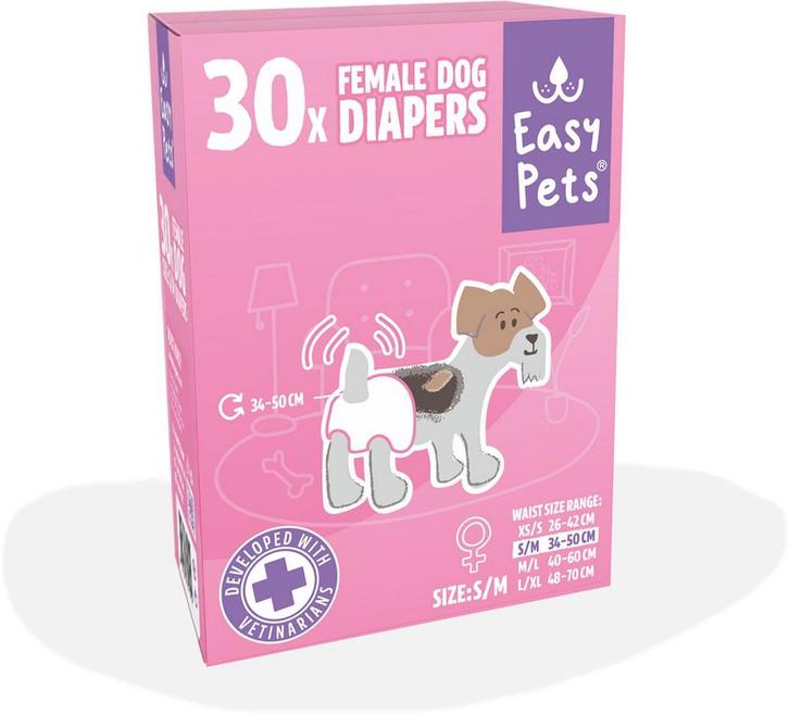 Easypets Dog Diapers Female - Hondenluiers Teef - S/M - 30, Dieren en Toebehoren, Honden-accessoires, Nieuw, Ophalen of Verzenden