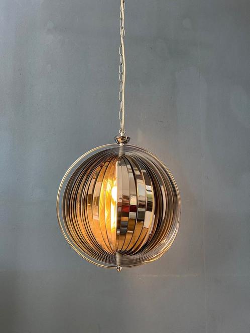 Chrome Moon Spiral Hanging Lamp in Style of Henri Mathieu an, Huis en Inrichting, Lampen | Hanglampen, Nieuw, Ophalen of Verzenden