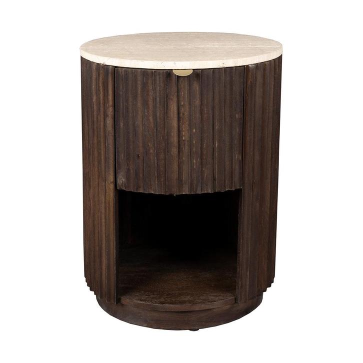 *WOONWINKEL* Dutchbone Marlow Rond Nachtkastje Ribbelhout En, Huis en Inrichting, Slaapkamer | Nachtkastjes, Nieuw, Verzenden