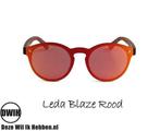 Houten zonnebril: Leda Blaze Rood met gepolariseerde spie..., Sieraden, Tassen en Uiterlijk, Zonnebrillen en Brillen | Heren, Verzenden