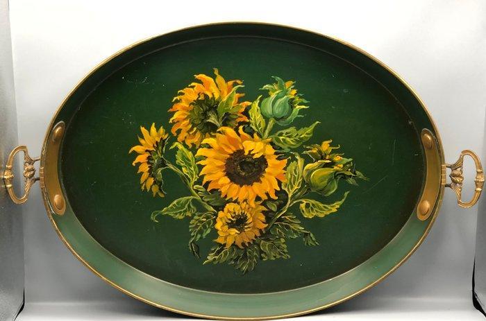 Schaal - Met de hand geschilderd - ijzer en messing -, Antiek en Kunst, Curiosa en Brocante