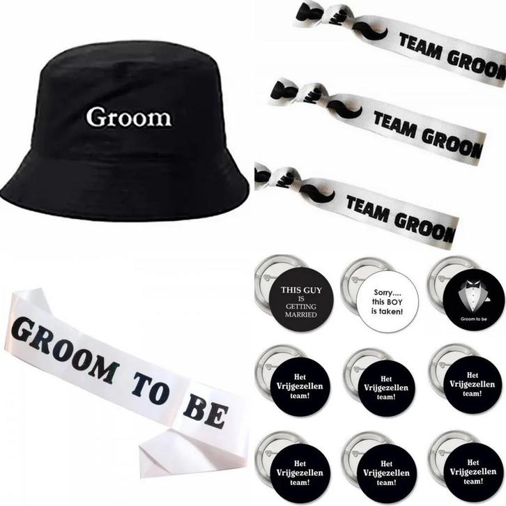 Set Groom to Be en Lid van het Vrijgezellenfeest, Kleding | Heren, Trouwkleding en Trouwaccessoires, Zwart, Nieuw, Accessoires