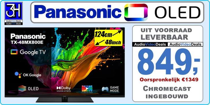 Nieuwe OLED TV Panasonic TX48MZ800E 48 inch Google 120Hz, Audio, Tv en Foto, Televisies, 100 cm of meer, Smart TV, 120 Hz, 4k (UHD)