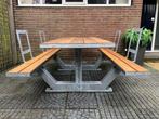 Moderne picknicktafel, verzinkt staal / hardhout 8 pers., Tuin en Terras, Nieuw, Staal, Rechthoekig, Ophalen